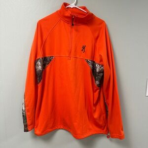 Browning Mens Blaze Orange Camo 1/4 Zip Pullover Hunting Jacket Large Buckmark